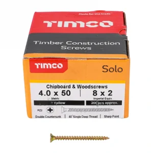 Woodscrews - Timco Solo Yellow Passivated 4.0 x 50mm